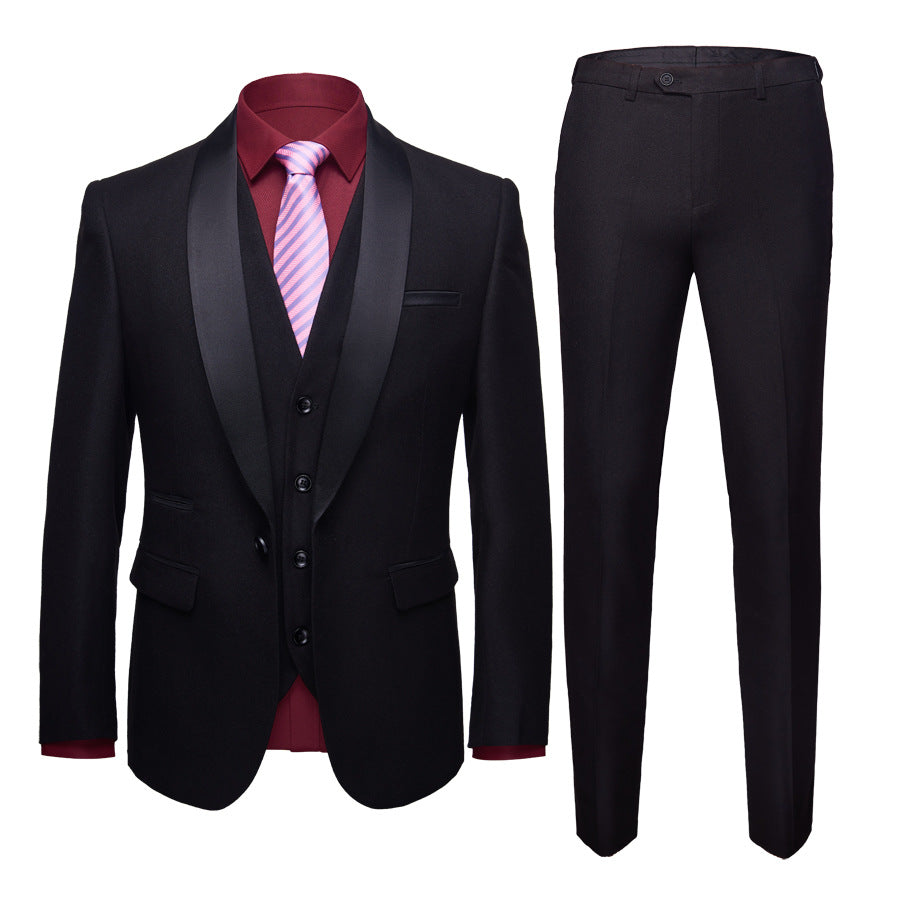 Men's Business Casual Suits, Men's Korean Version Of The Self-Cultivation Wedding Groom Suit Dress Three-Piece Suit 