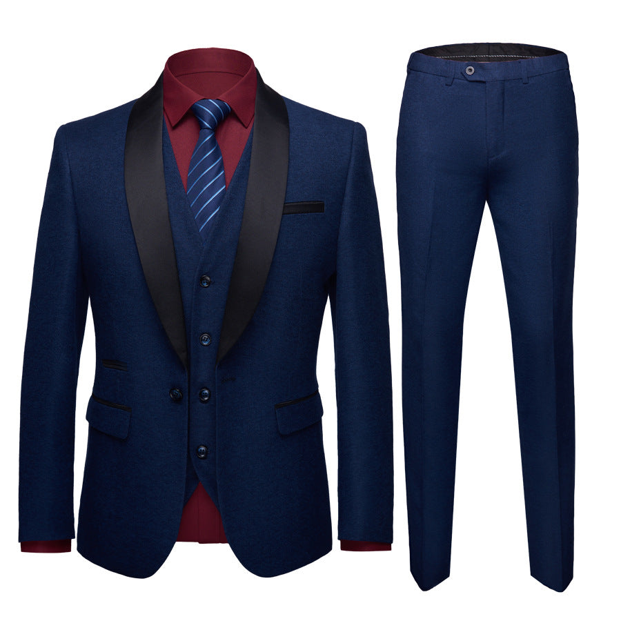 Men's Business Casual Suits, Men's Korean Version Of The Self-Cultivation Wedding Groom Suit Dress Three-Piece Suit 