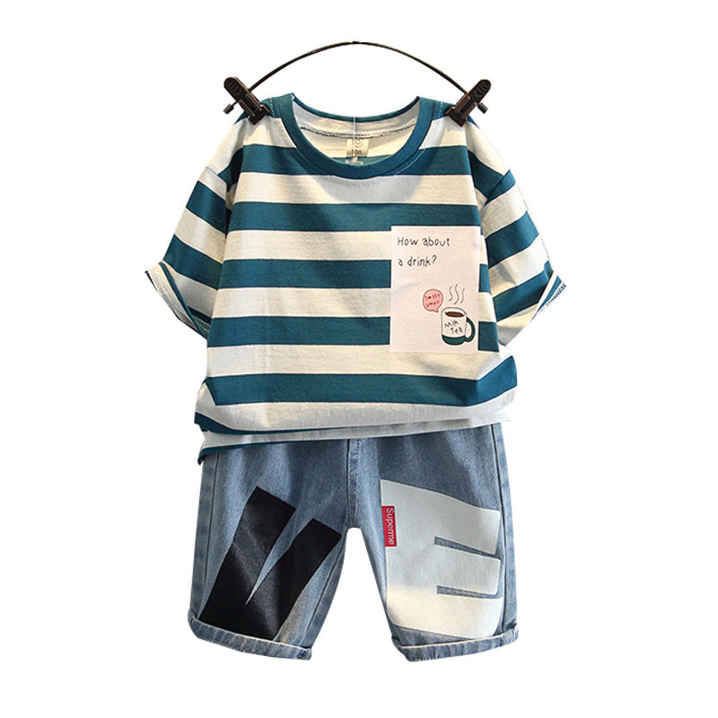 Boys Short-sleeved Suit, Children's Fashionable And Handsome Two-piece Suit