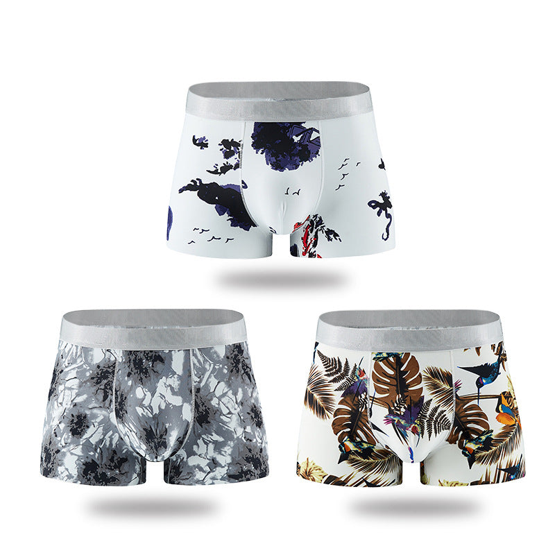 Shorts Breathable Four-corner Ice Silk Men's Underwear Printing Sexy Boxer Briefs 