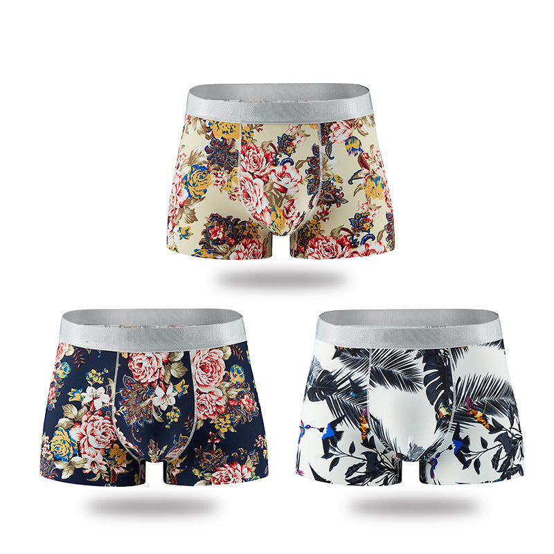 Shorts Breathable Four-corner Ice Silk Men's Underwear Printing Sexy Boxer Briefs