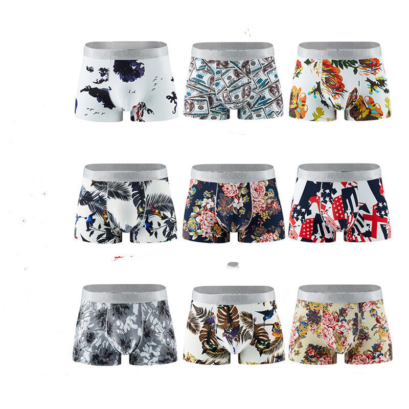 Shorts Breathable Four-corner Ice Silk Men's Underwear Printing Sexy Boxer Briefs