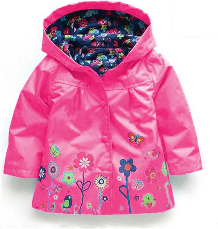 Girls Cute Flowers Windproof Rain Jacket with Hood