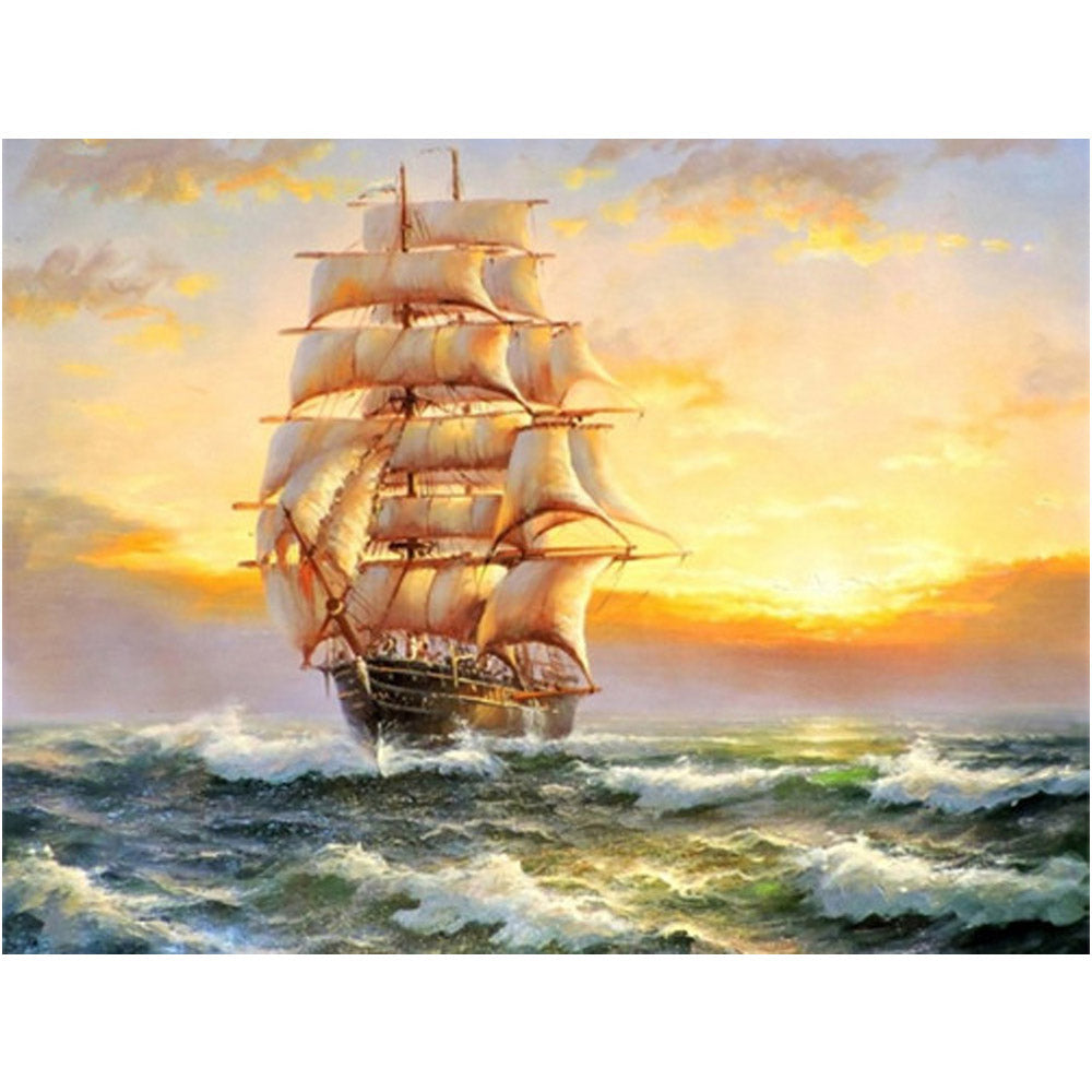 Cross Stitch Landscape Diamond Painting, Sailboat, Full Embroidery, Diamond, Mosaic,Rhinestone