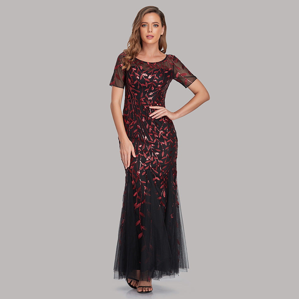 Summer And Autumn Dress European And Beautiful Women Host Sequin Evening Dress