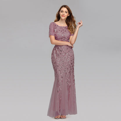 Summer And Autumn Dress European And Beautiful Women Host Sequin Evening Dress