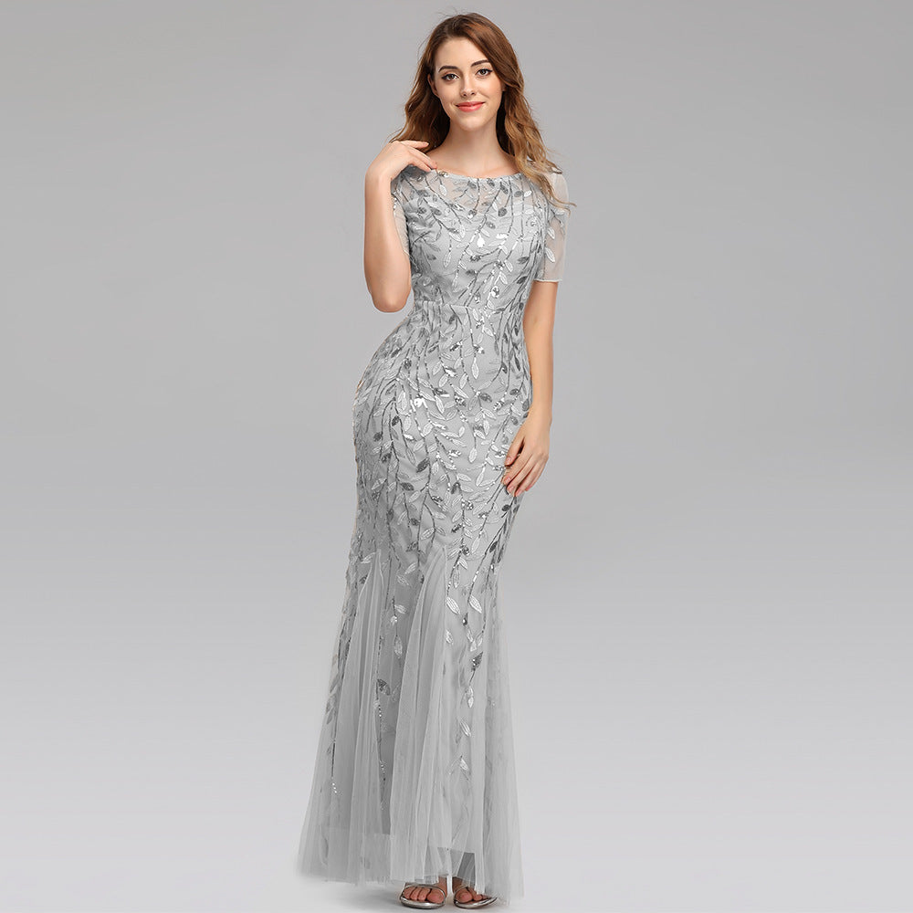 Summer And Autumn Dress European And Beautiful Women Host Sequin Evening Dress