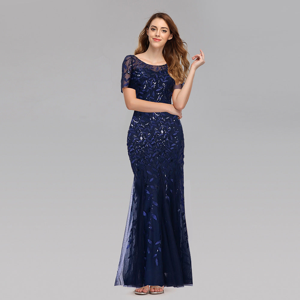 Summer And Autumn Dress European And Beautiful Women Host Sequin Evening Dress