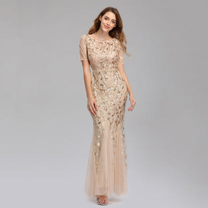 Summer And Autumn Dress European And Beautiful Women Host Sequin Evening Dress