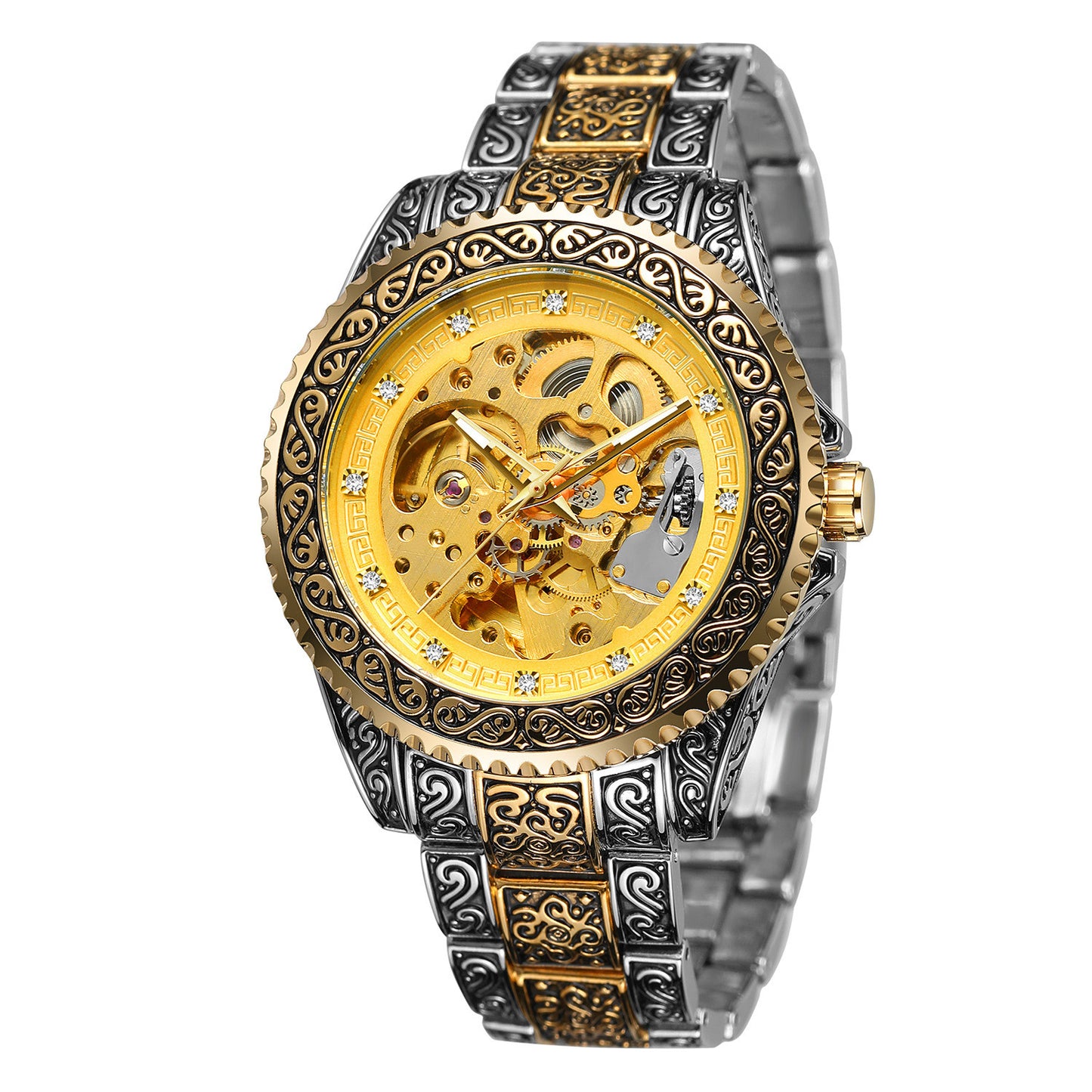 Style Mens Fashion Casual Hollow Retro Carved Automatic Mechanical Watch