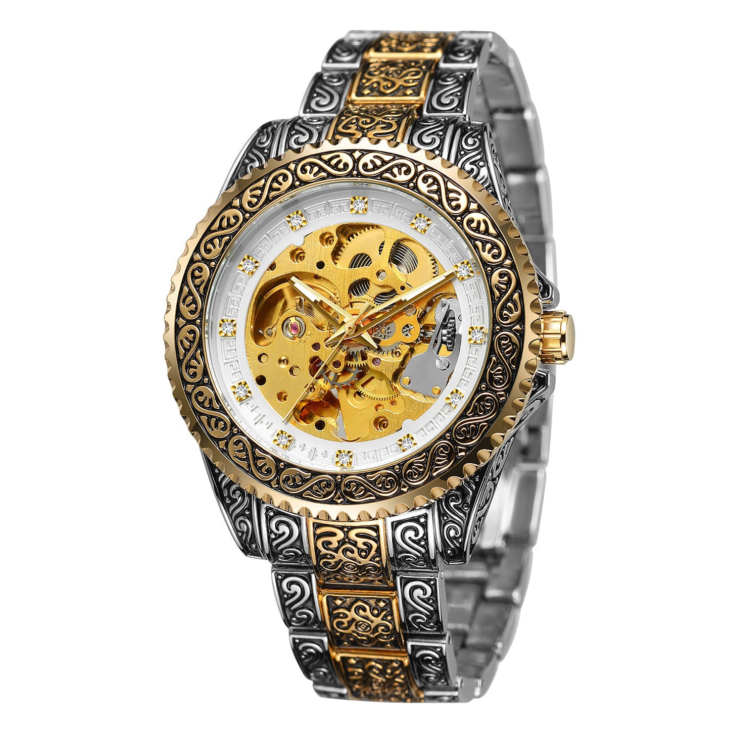 Style Mens Fashion Casual Hollow Retro Carved Automatic Mechanical Watch