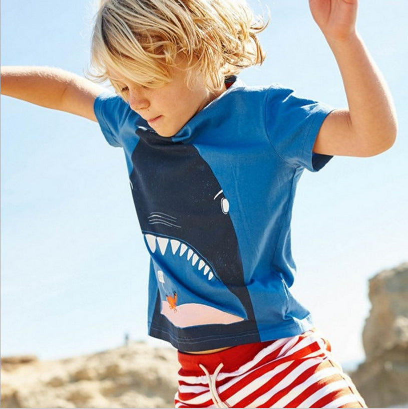 Children's Summer Short-Sleeved T-Shirt New Shark Half-Sleeved Top