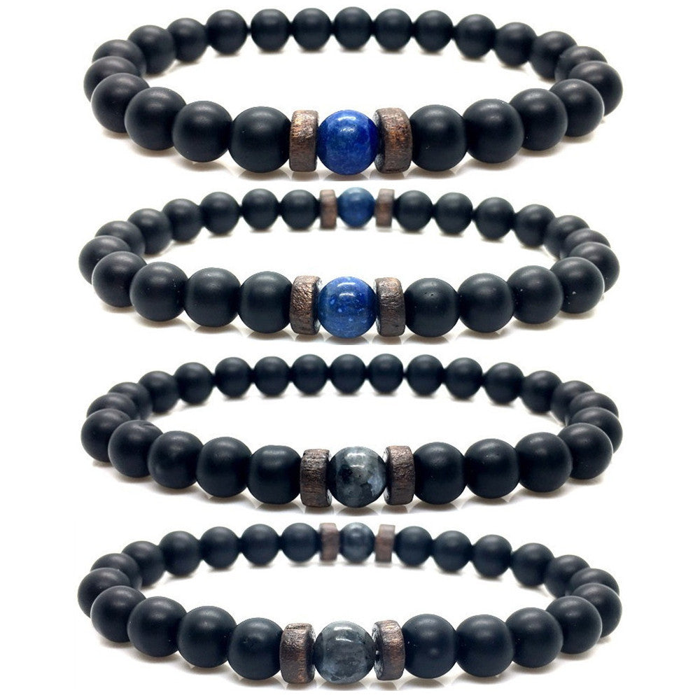 Stone Beaded 8mm Black Volcanic Stone Glitter Lapis Lazuli Men's Buddha Bead Bracelet