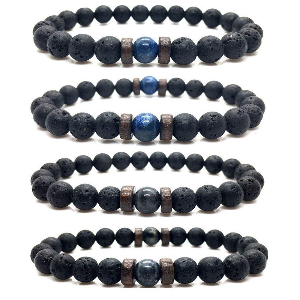 Stone Beaded 8mm Black Volcanic Stone Glitter Lapis Lazuli Men's Buddha Bead Bracelet