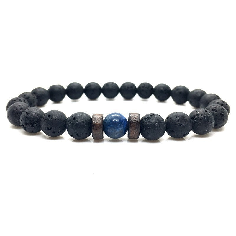 Stone Beaded 8mm Black Volcanic Stone Glitter Lapis Lazuli Men's Buddha Bead Bracelet