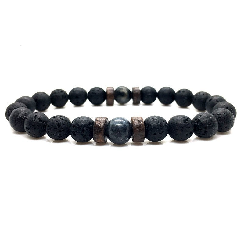 Stone Beaded 8mm Black Volcanic Stone Glitter Lapis Lazuli Men's Buddha Bead Bracelet