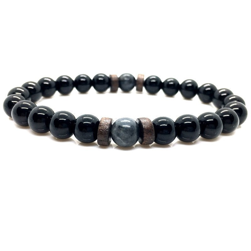 Stone Beaded 8mm Black Volcanic Stone Glitter Lapis Lazuli Men's Buddha Bead Bracelet