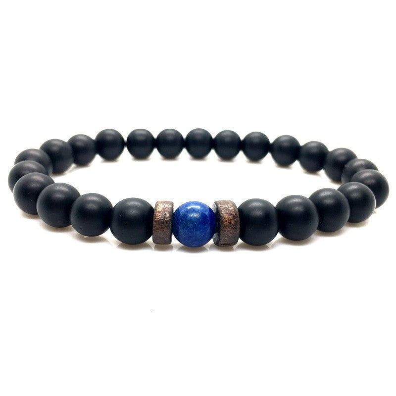 Stone Beaded 8mm Black Volcanic Stone Glitter Lapis Lazuli Men's Buddha Bead Bracelet