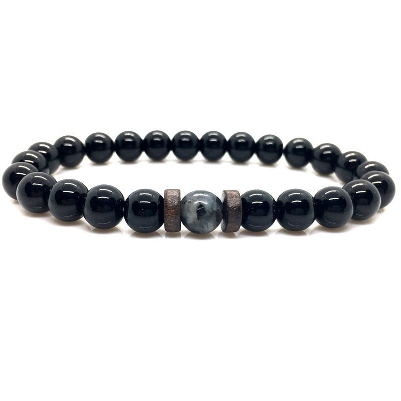 Stone Beaded 8mm Black Volcanic Stone Glitter Lapis Lazuli Men's Buddha Bead Bracelet