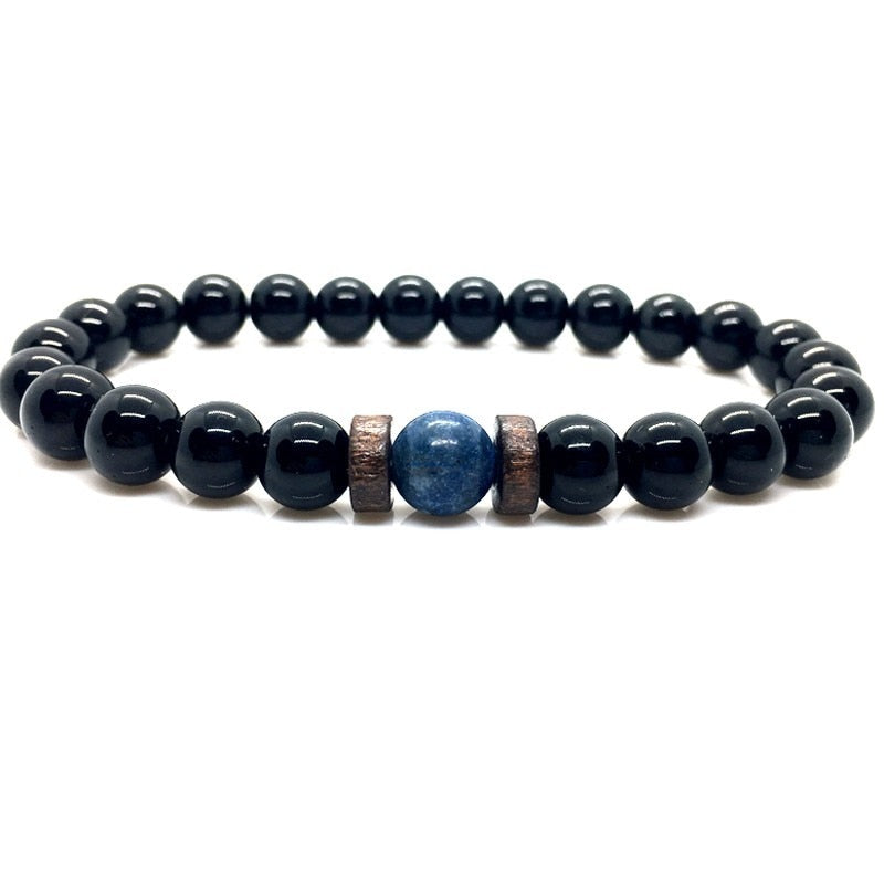 Stone Beaded 8mm Black Volcanic Stone Glitter Lapis Lazuli Men's Buddha Bead Bracelet