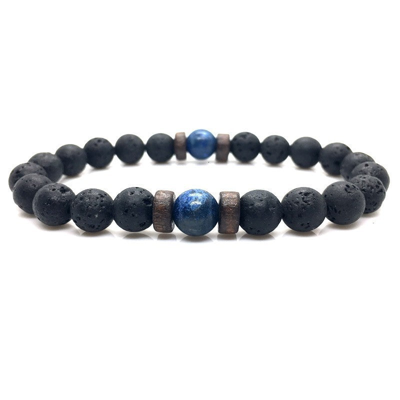 Stone Beaded 8mm Black Volcanic Stone Glitter Lapis Lazuli Men's Buddha Bead Bracelet