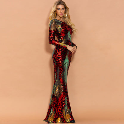 Spring And Summer New Fashion Stitching Mopping Floor Long Sequin Dress