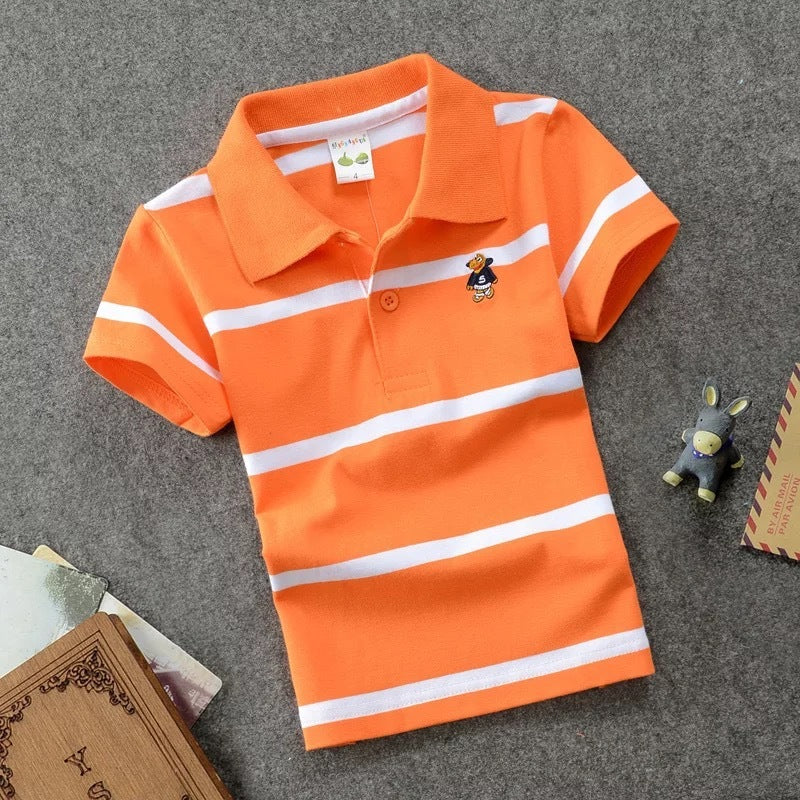 CUHK Children's T-shirt Cotton Striped Lapel Polo Shirt