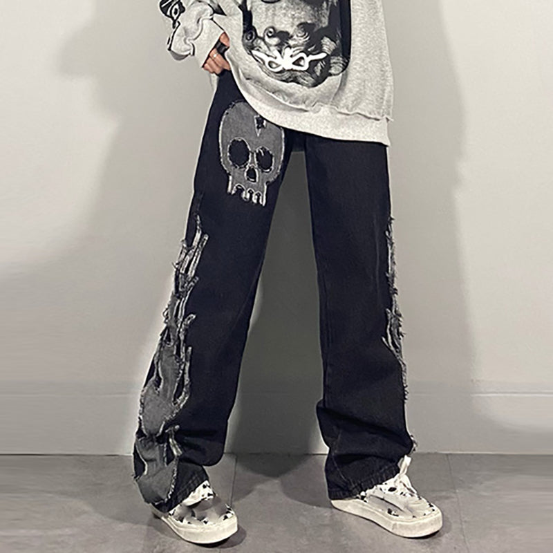 Skull Reverse Patch Embroidered Jeans