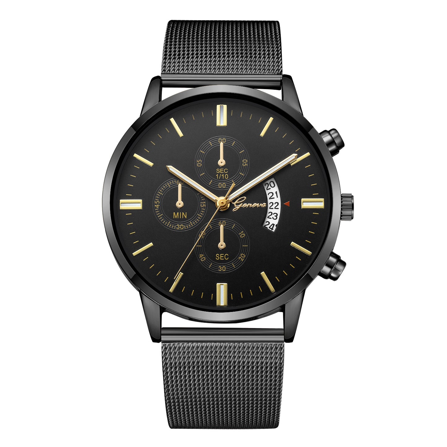 Striped Calendar Geneva Steel Mesh Watch