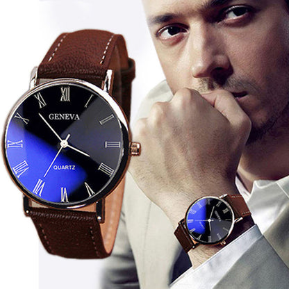 Men's Fashion Blue Roman Literal Quartz Watch