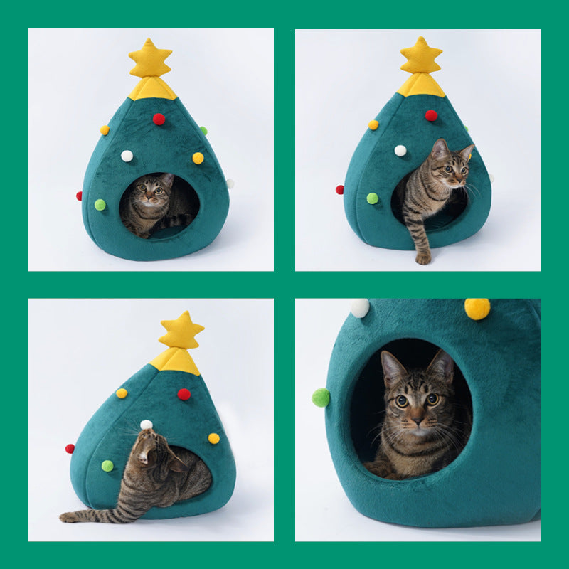 Pet Christmas Tree Cat Cat Bed Cat Mat Kennel Felt Litter Cat Supplies 