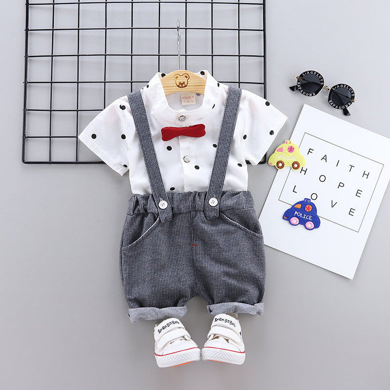 Printed boys and girls overalls shirt short sleeve suit