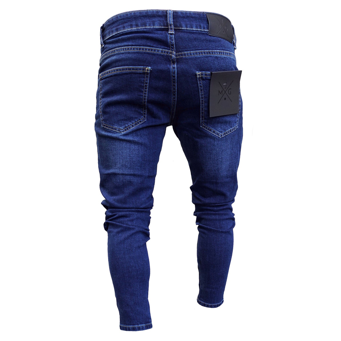 Shredded denim men's feet pants paint zipper personality slim feet jeans