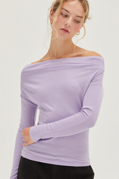 HYFVE Off Shoulder Ribbed Knit Top