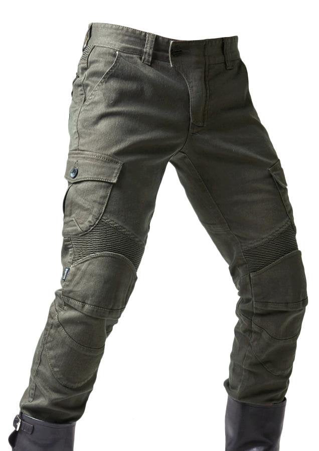 Army green denim jeans with locomotive pad