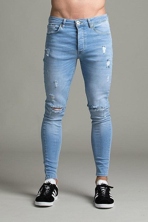 Men's denim jeans with ripped feet