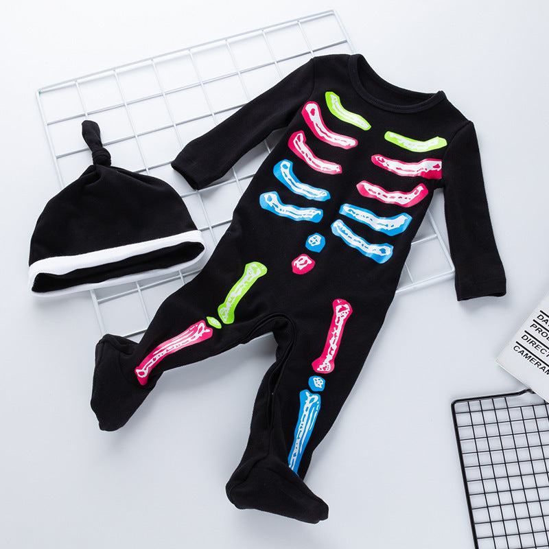 New Style Children's Long-sleeved Black Baby Jumpsuit Hat Suit