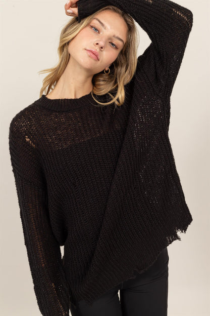 HYFVE Distressed Long Sleeve Knit Top