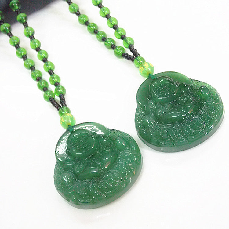 Spinach Green Maitreya Buddha Necklace Long Pendant