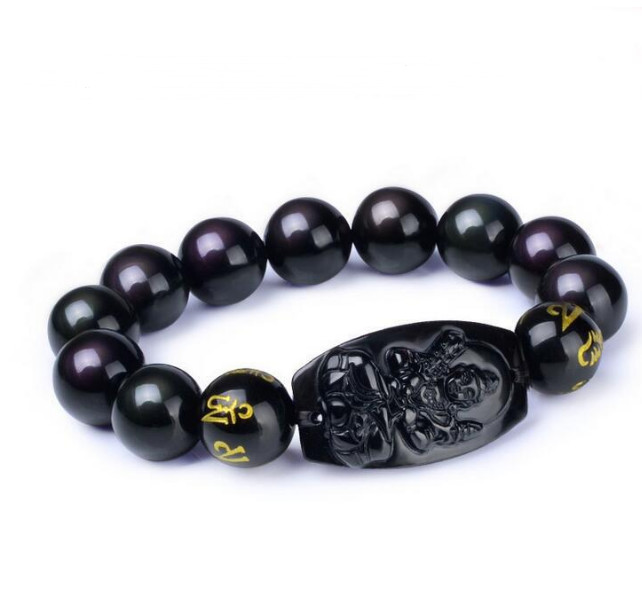 Opening obsidian agate zodiac natal Buddha 12 Zodiac six-word mantra Eight guardian god couple bracelet