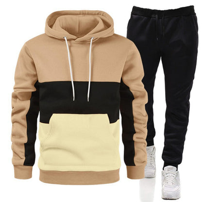 Men's 3 Color Block Hoodie Sportswear Suit