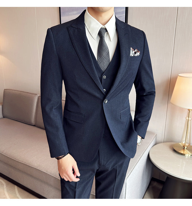 Men's Business Formal Striped Three-piece Suit 