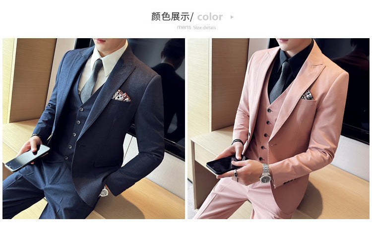 Men's Business Formal Striped Three-piece Suit 