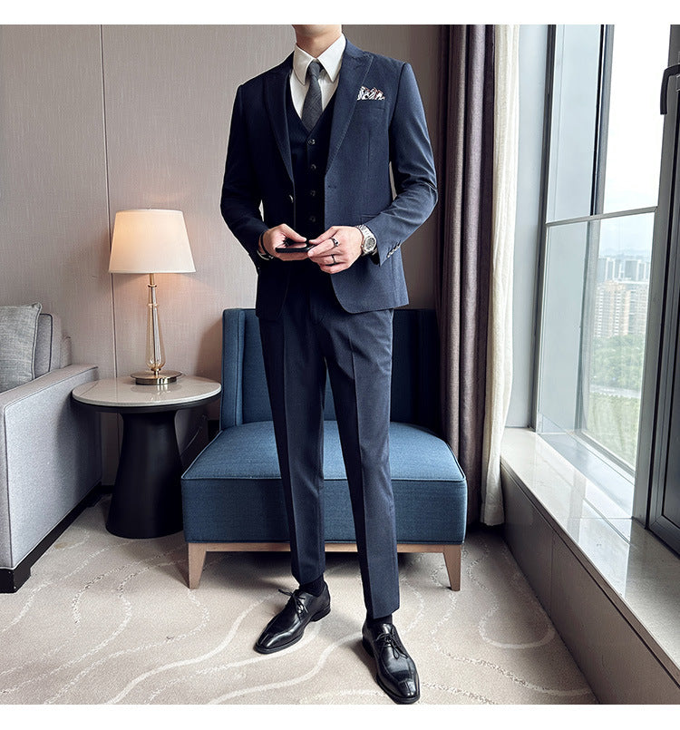 Men's Business Formal Striped Three-piece Suit 