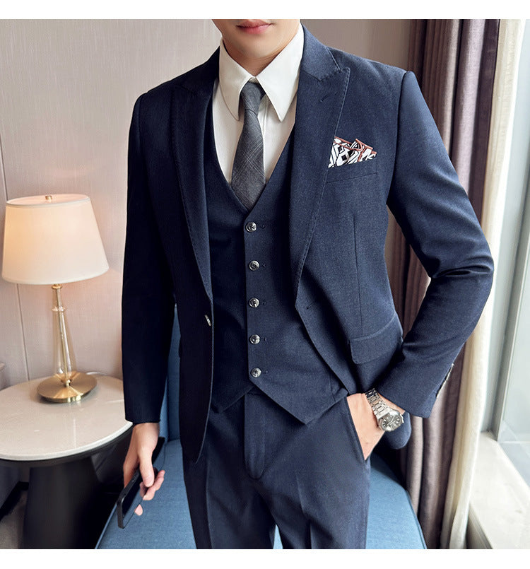 Men's Business Formal Striped Three-piece Suit