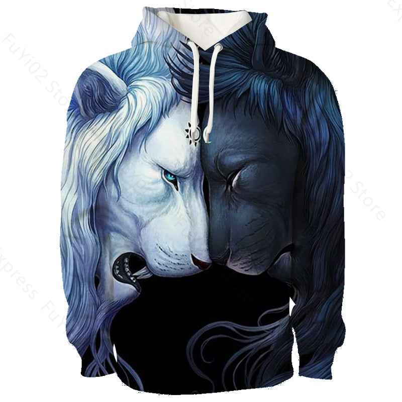 Animal 3d Wolf Pattern Hoodie Men And Women Sports Casual Wear