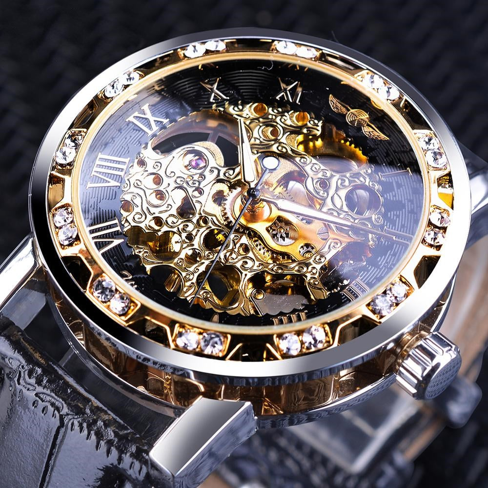 Fashion casual classic watch rhinestone hollow manual mechanical watch