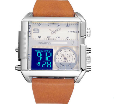 Men Sports Watches Man Military chronograph digital Watch Leather Rectangle Quartz Wristwatches