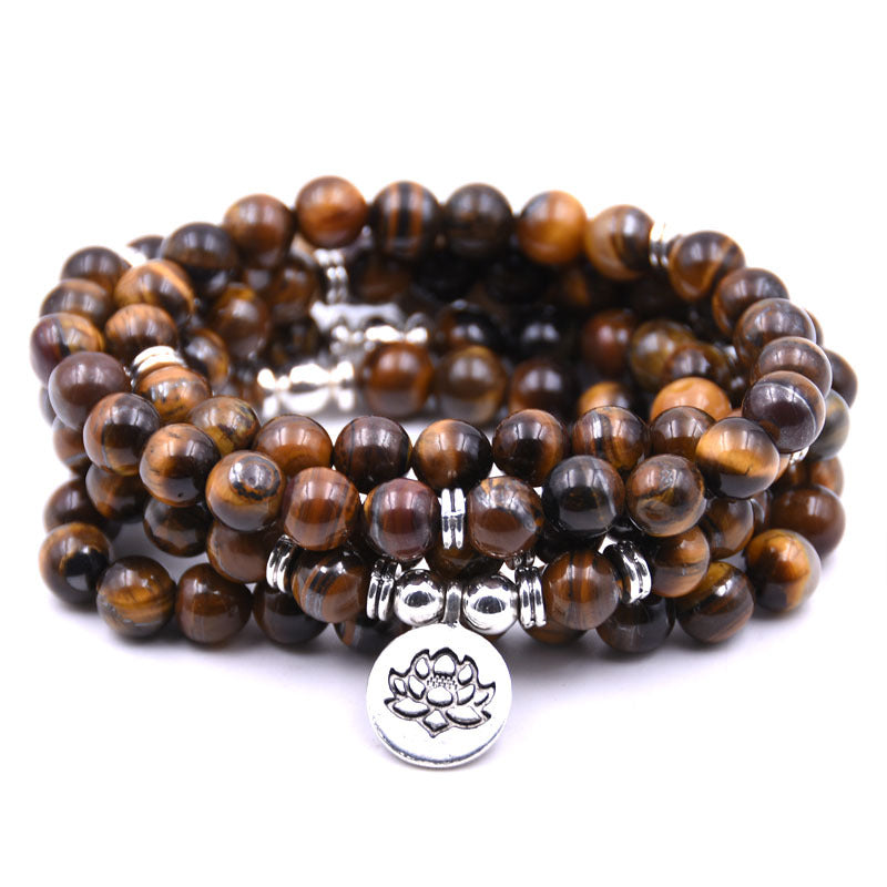 silver Lotus pendant Buddha beads religion Yoga Bracelet