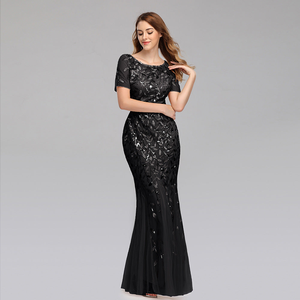 Gauze Sequin Evening Dress Fishtail Dress